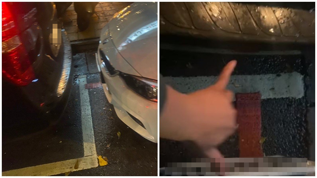 一名女車主分享自己車子規矩地停在車格內卻遭前後兩輛違停車夾擊。（圖／翻攝自爆廢公社） 