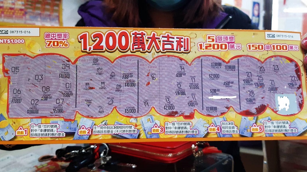 台中市一名幸運女子日前刮出1200萬刮刮樂頭獎。（圖／翻攝自臉書社團「我愛大甲 2」）