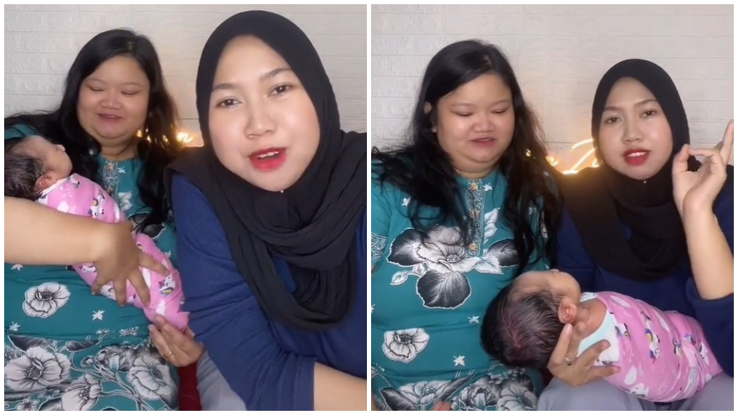 印尼一名婦人早上驗孕發現有了結果當晚就生了。（圖／翻攝自TikTok）