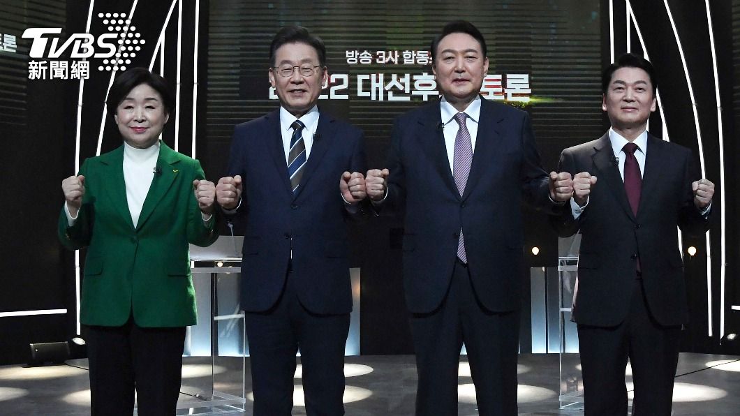 南韓本屆總統大選候選人（左至右）沈相奵、李在明、尹錫悅、安哲秀。（圖／達志影像美聯社）
