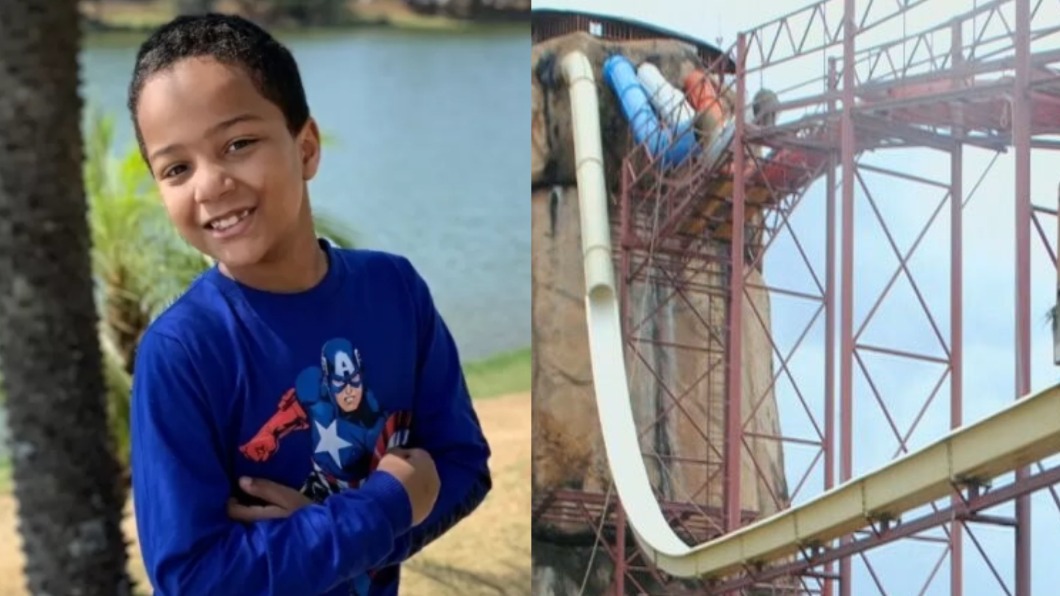 巴西8歲男童命喪水上樂園。（圖／翻攝自The Sun官網、Twitter@hora1） 滑水道拆掉沒示警！巴西男童騰空15公尺　急墜地面慘死