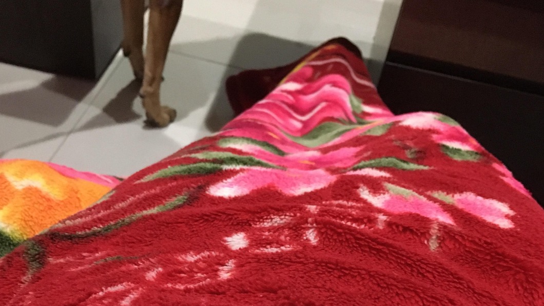 網友表示阿嬤的紅色毛毯是禦寒神物。（圖／翻攝自PTT）