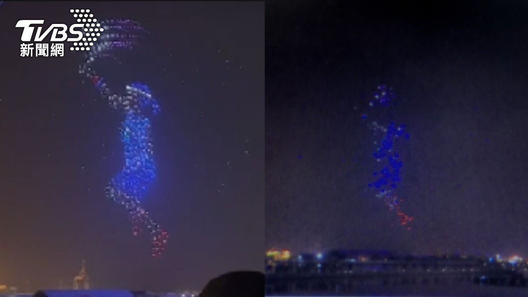 昨晚台灣燈會的無人機展演遭訊號干擾，戴資穎揮拍畫面明顯變形。（圖／TVBS）