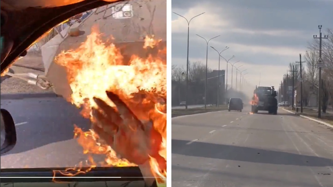 烏克蘭全民瘋狂製作汽油彈，看到敵方車輛就發動攻擊。（圖／翻攝自＠GirkinGirkin @kgb_files推特）