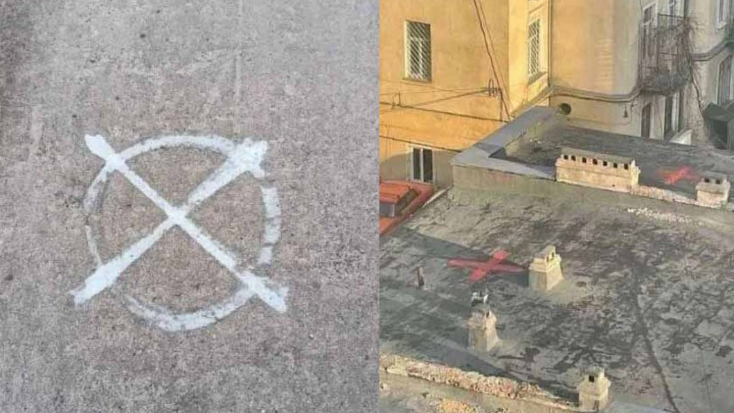 基輔市民在自家屋頂發現被做記號。（圖／翻攝自推特）