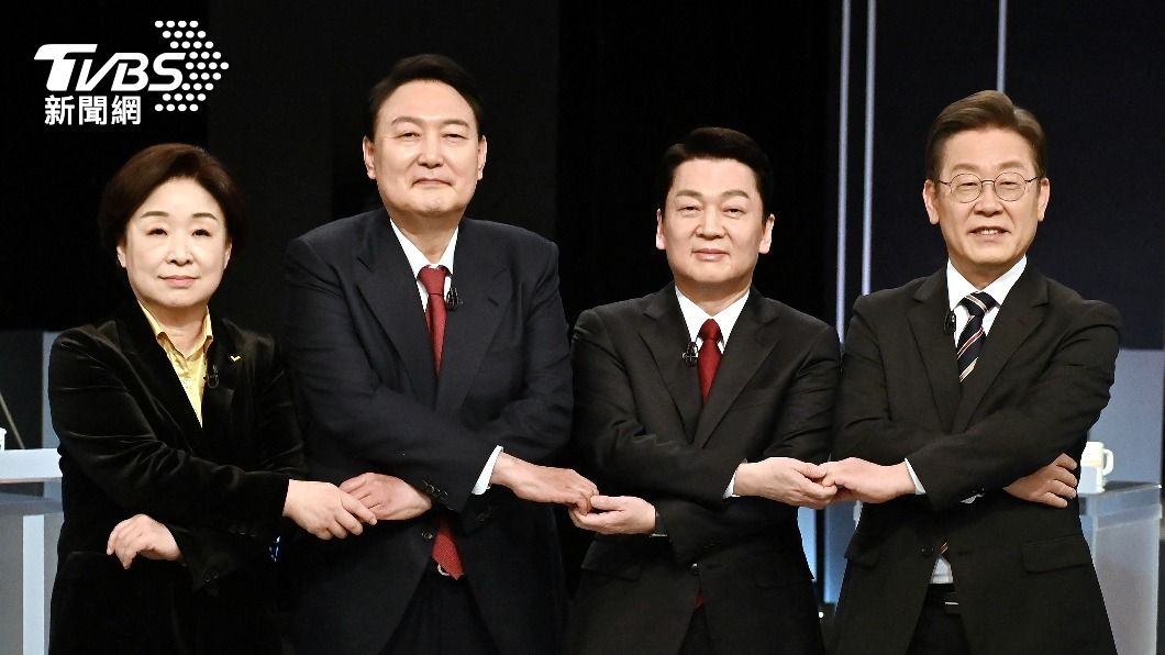 韓國大選選舉前，4位選舉人參與電視辯論。（圖／達志影像路透社）