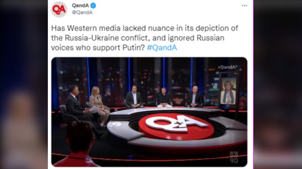 澳洲廣播公司直播節目Q+A談及俄烏戰爭。（圖／翻攝自推特）