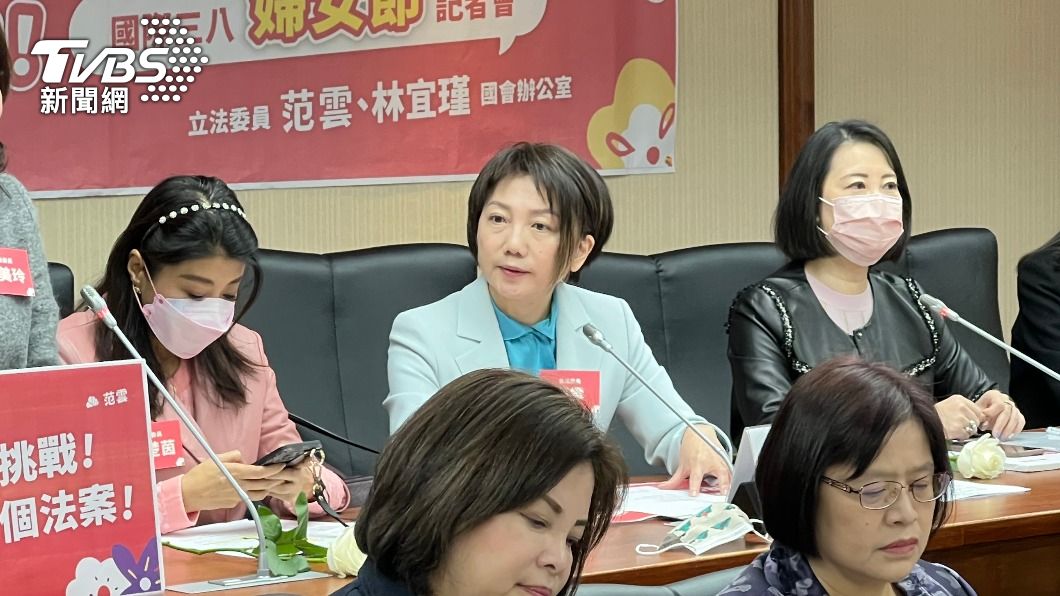 民進黨立委范雲今（8）日召開記者會，揭示台灣女性最需突破的3大挑戰，以及對應急需審議的8項法案。（圖／TVBS）