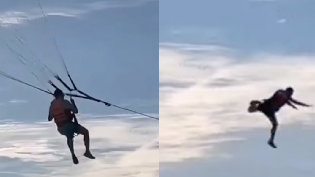 男子玩滑翔傘繩索斷裂重摔。（圖／翻攝自YouTube「Zenger Short News」）