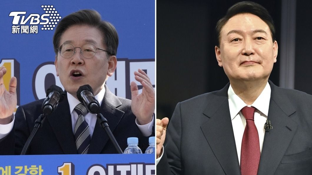 共同民主黨候選人李在明（左）與國民力量候選人尹錫悅。（圖／達致影像美聯社）