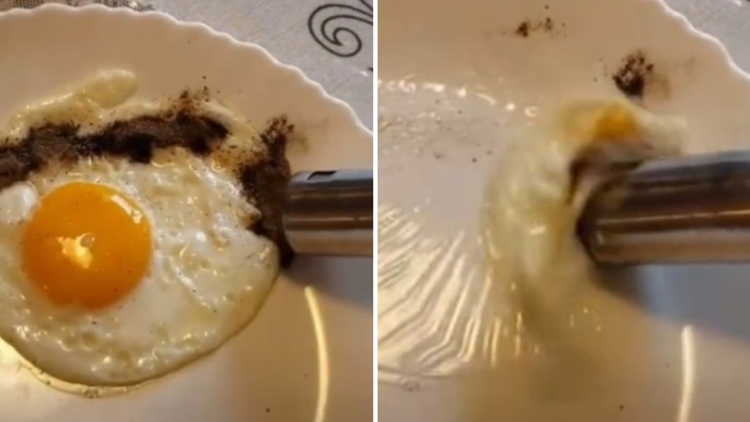 一名網友用小型吸塵器試圖吸走多餘的胡椒粉。（圖／翻攝自Tik Tok）