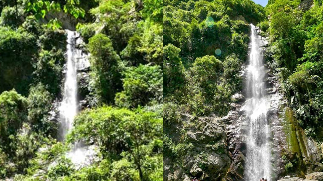 藏在青山中的南安瀑布，從高達50公尺的山壁傾瀉而下。（圖／阿一一之食意旅遊提供）