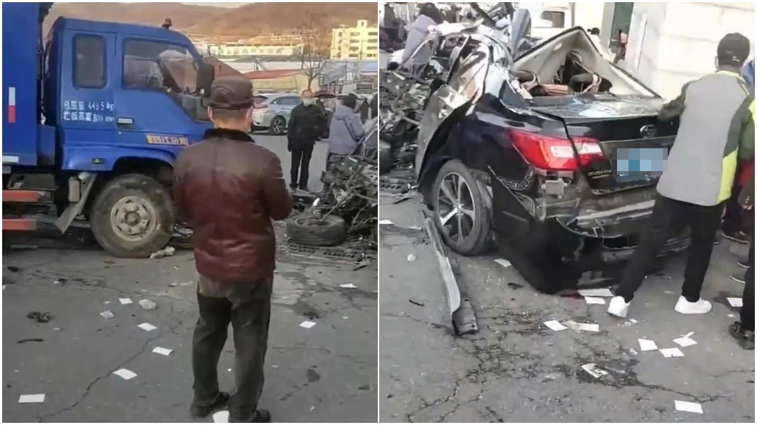 大陸遼寧一間殯儀館前發生一起死亡車禍。（圖／翻攝自網易新聞）