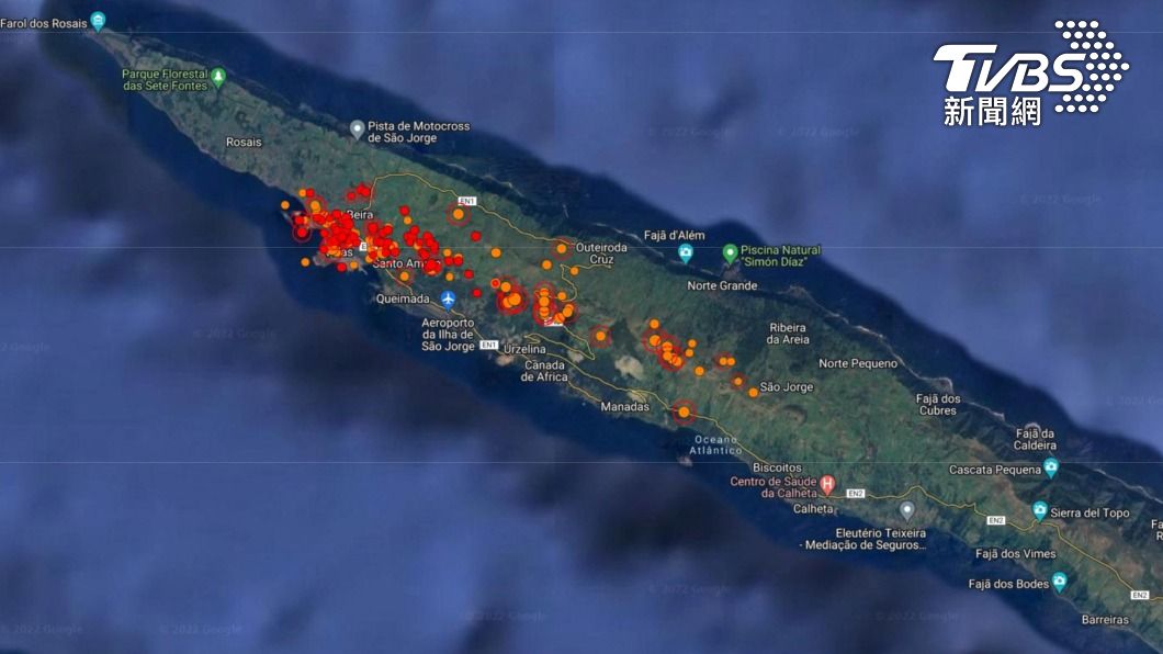 葡萄牙火山島聖若熱島，在48小時內發生約1100次小型地震。（圖／達志影像路透社）