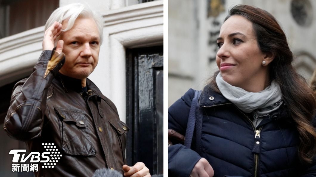 亞桑傑（Julian Assange）與莫里斯（Stella Moris）在倫敦監獄內共結連理。（合成圖／達志影像美聯社）