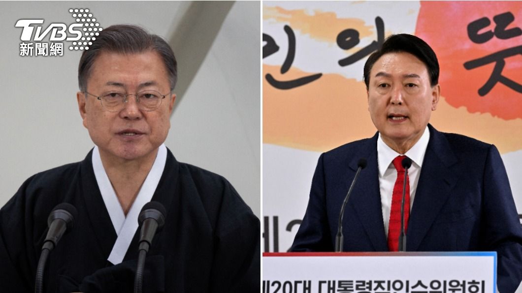 南韓現任總統文在寅（左），繼任總統尹錫悅（右）。（圖／達志影像路透社）