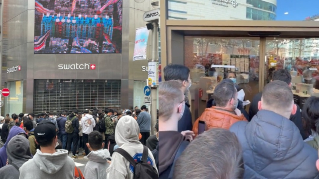 昨日全球SWATCH專賣店幾乎被擠爆。（圖／翻攝自推特）