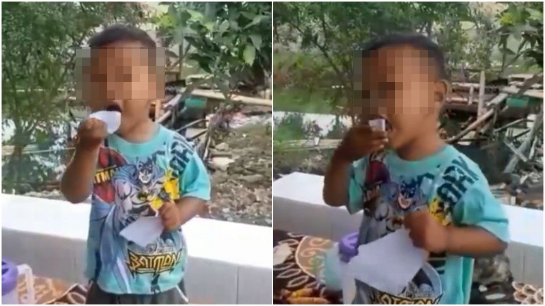 印尼一名3歲男童疑似患有「異食癖」愛吃紙張和拖鞋。（合成圖／翻攝自IG＠memomedsos）