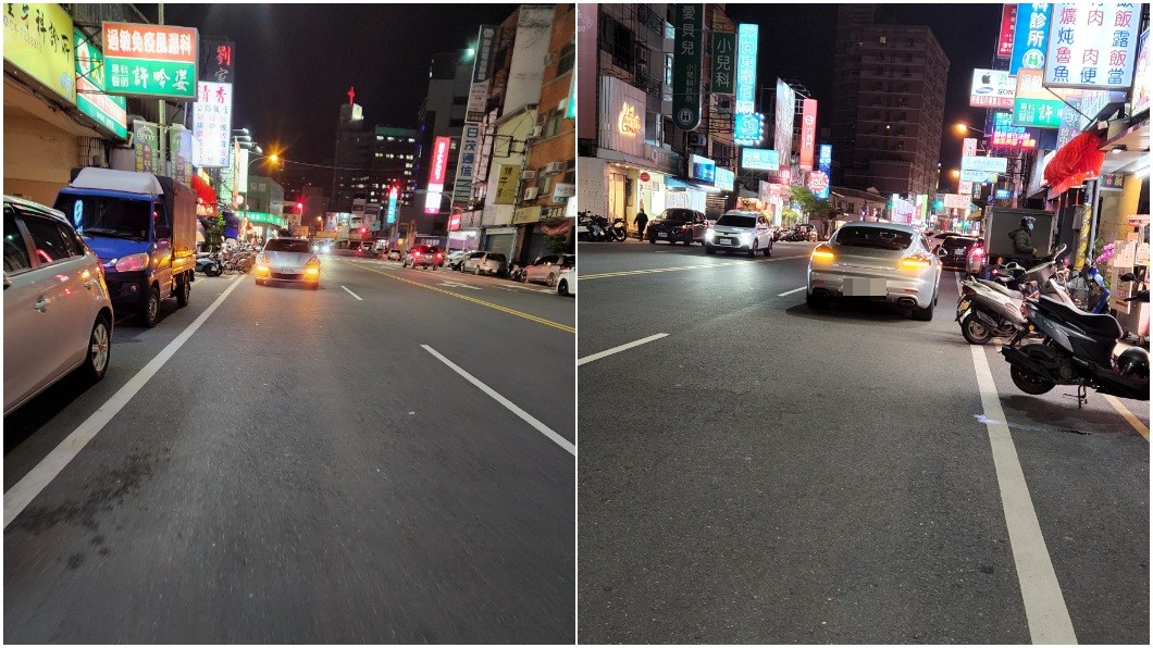有網友分享在彰化市街頭看到保時捷直接臨停在車道中央。（圖／翻攝自臉書社團「彰化人大小事」）
