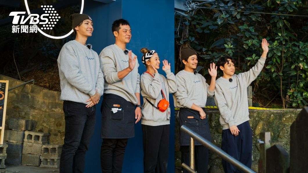 《來吧！營業中》的員工炎亞綸（左起）、姚元浩、吳映潔、楊銘威與顏佑庭共同經營餐廳。（圖／TVBS）