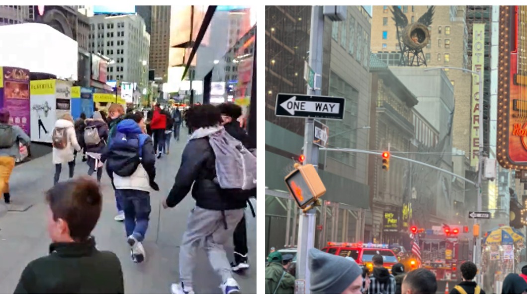 紐約時代廣場驚傳爆炸聲，遊客驚慌逃竄。（圖／翻攝自推特@rawsalerts　micmakarov）