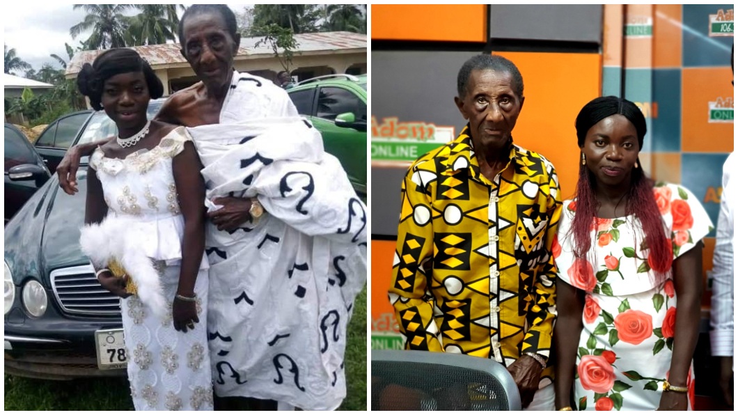 迦納一對老夫少妻年紀相差71歲。（合成圖／翻攝自推特@Ghanaspotlight和@Adom1063fm）