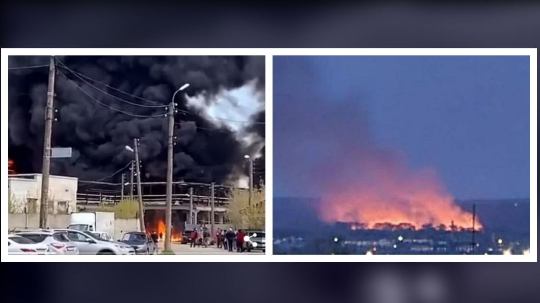 許多俄羅斯重要設施發生原因不明大火。（圖／翻攝自Dailymail, 推特）