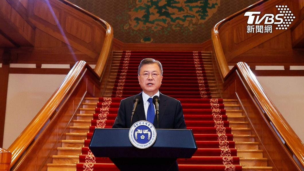 南韓總統文在寅今日發表卸任演說。（圖／達志影像美聯社）
