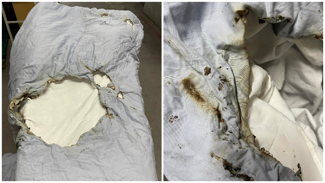 有網友分享一名奧客竟然把燒破洞的床套組拿回來退貨。（圖／翻攝自爆怨2公社）