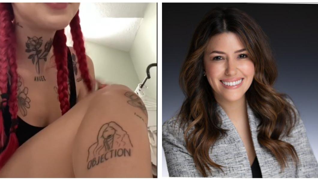 一名加拿大女子將強尼戴普律師紋在身上。（圖／翻攝自@tattooedingenue tiktok、推特）