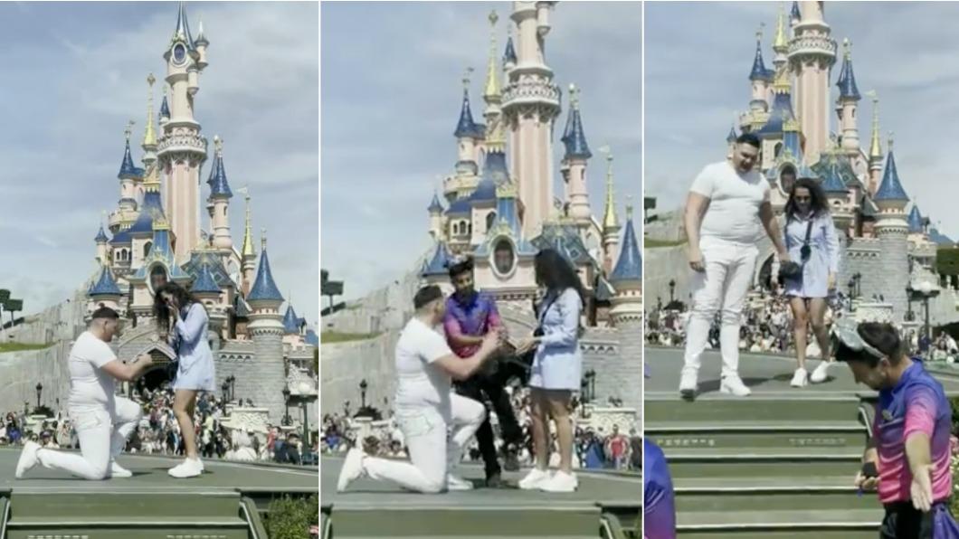 男子在巴黎迪士尼求婚，慘被工作人員亂入。（圖／翻攝自 BROTHER 推特 @BrotherHQ）