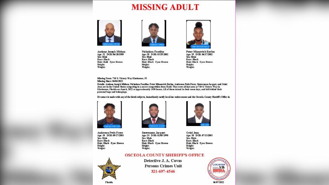 警方6日公開集體失蹤的代表團人員。（圖／翻攝自Osceola County Sheriff’s Office Facebook）