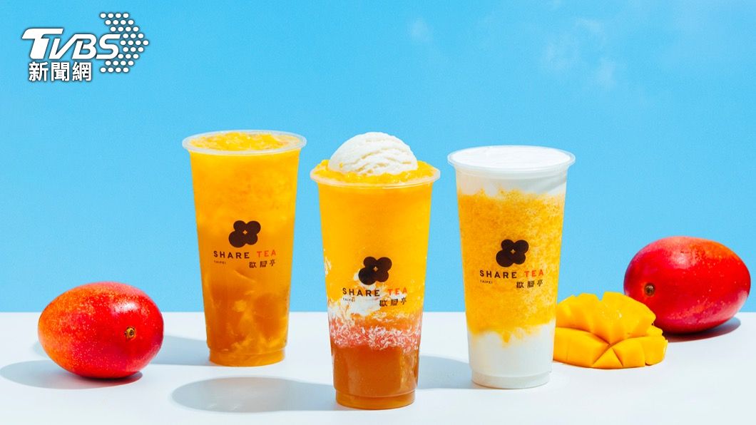 手搖飲品牌SHARE TEA歇腳亭，將在20日推出「就J樣 我鮮芒」芒果系列三款新飲品。（圖／歇腳亭提供）