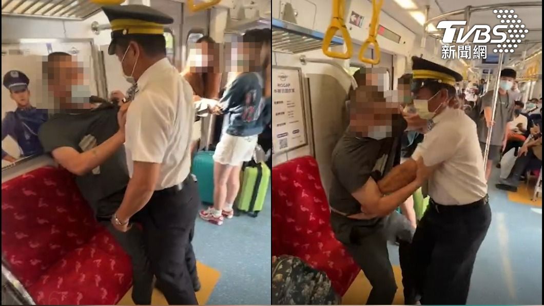 中年男怒嗆2女，列車長制止爆拉扯。（圖／TVBS）
