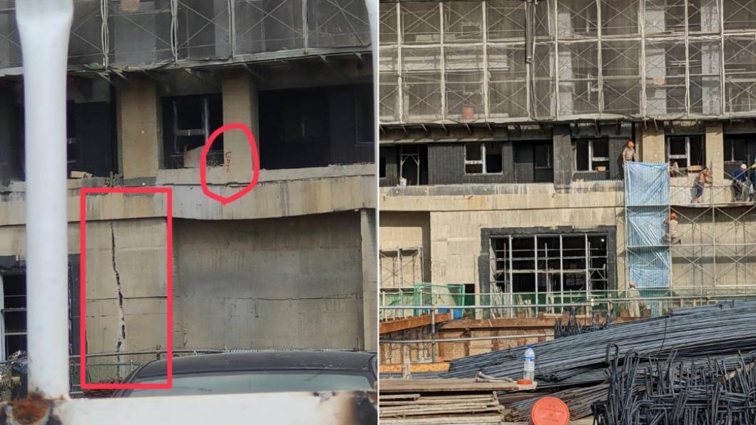 桃園青埔特區新建案被發現建築物外觀出現裂痕。（圖／翻攝自我是青埔人）