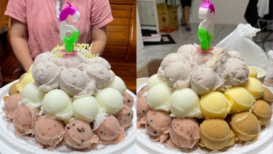 網友分享足足3層的「叭噗冰淇淋蛋糕」。（圖／翻攝自「爆廢公社公開版」臉書）