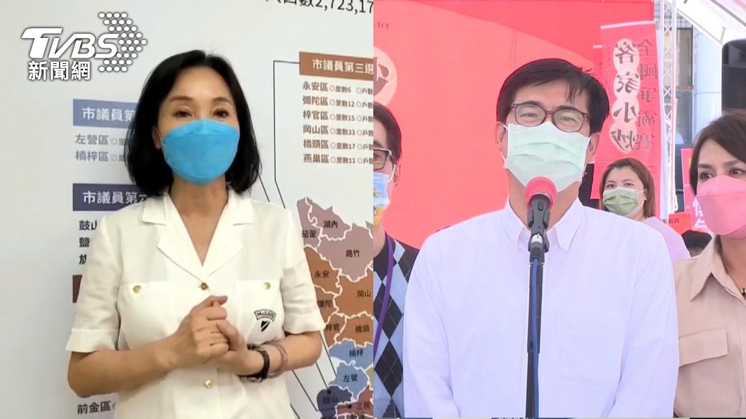 現任高雄市長陳其邁（右）、國民黨高雄市長候選人柯志恩（左）。（圖／TVBS）