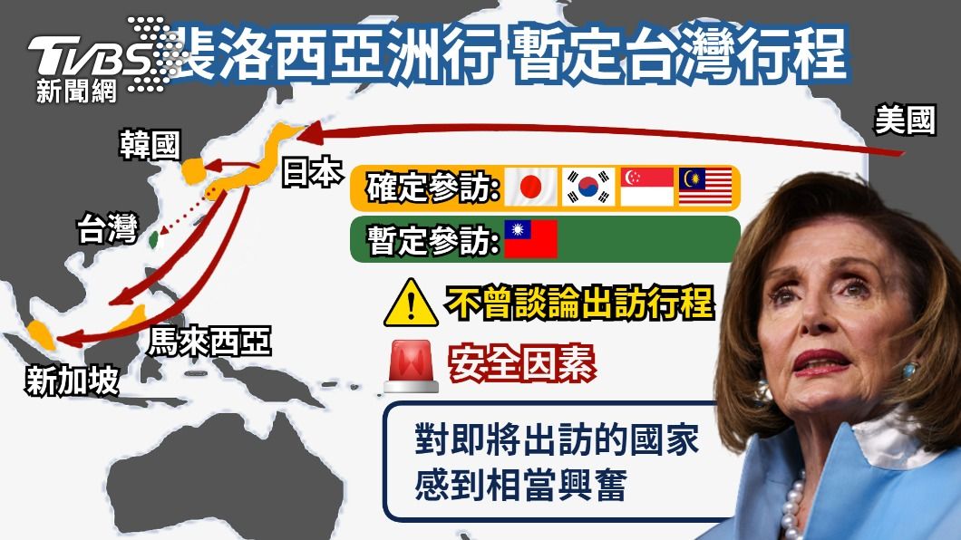 裴洛西亞洲行確定出訪日本、南韓、馬來西亞和新加坡，台灣則列為「暫定」。（圖／TVBS）