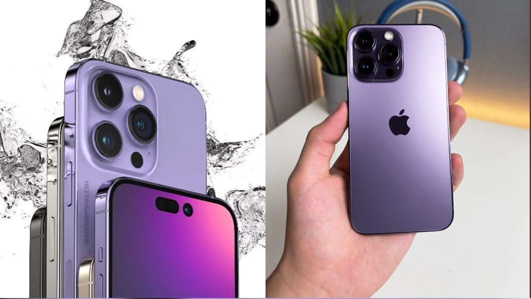 網路上謠傳iPhone 14將推出「紫色」，模型機也曝光。（圖／翻攝自@Shaileshhari03、@theapplehub twitter）