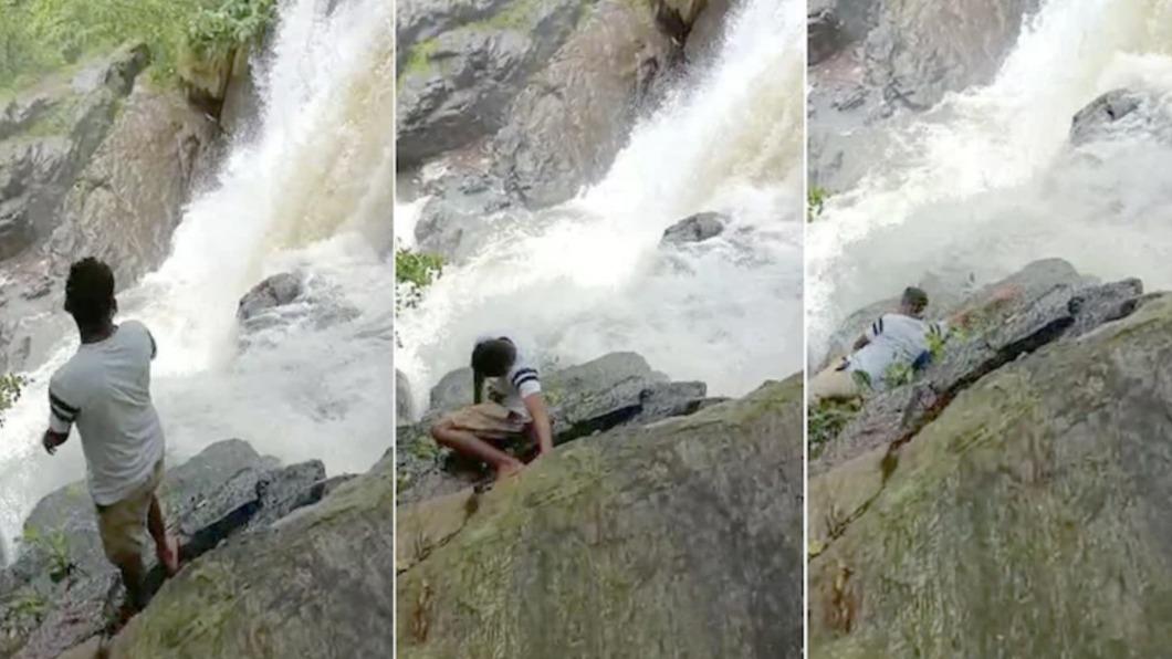 男子為了拍出帥照不惜涉險攀岩，最後滑落瀑布。（圖／翻攝自Queen Priya & Vlogs YouTube）