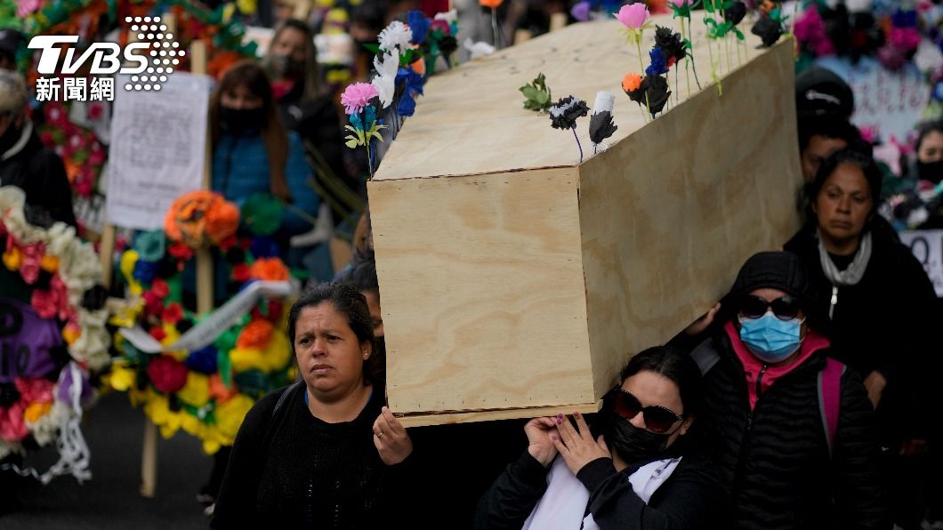 表達對高通膨率不滿，阿根廷勞團舉行「薪資葬禮」嘲諷政府無能。（圖/達志影像美聯社）