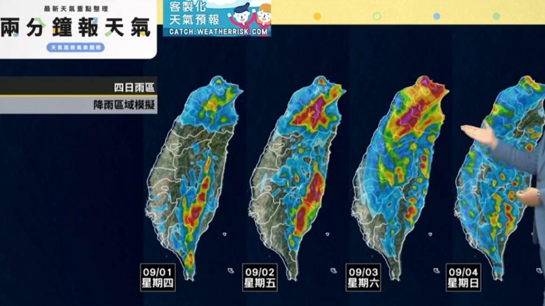 未來幾日台灣都將受到颱風影響。（圖／翻攝自天氣風險 WeatherRisk臉書） 軒嵐諾暴風圈擴大！今晚起大雨襲台　預估這天才離開