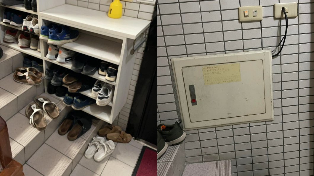 有網友分享鄰居超沒公德心把鞋櫃釘死樓梯間還黏住電信箱。（圖／翻攝自爆怨公社）
