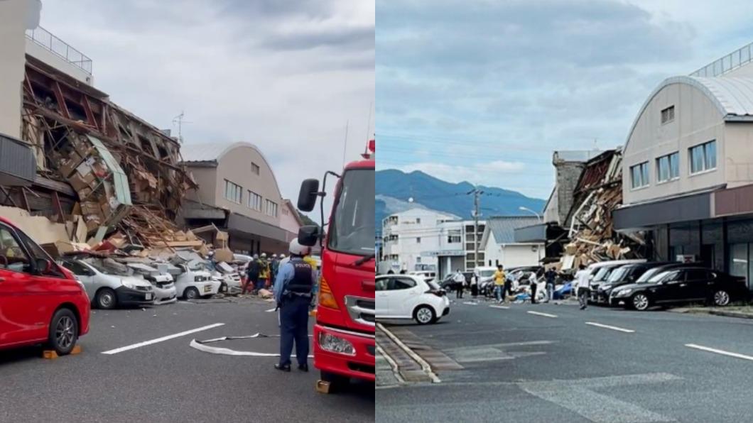 日本山口縣傳出建築物崩塌意外。（圖／翻攝自推特＠Tk_ruf17　＠mokozakura1）