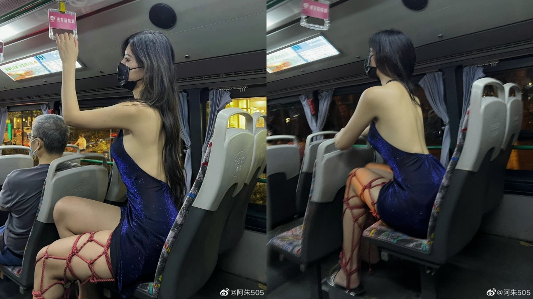 最近在公車上有火辣正妹出沒。（圖／翻攝自微博）