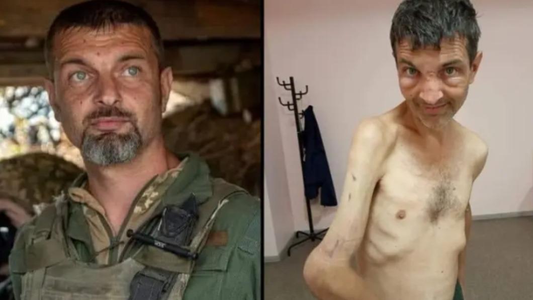 烏克蘭士兵迪安諾夫（Mykhailo Dianov）被俄軍俘虜數月，營養不良下瘦到判若兩人。（圖／翻攝自 推特defenceu）