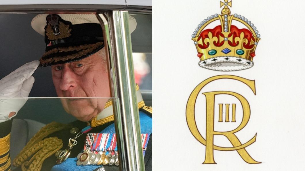 英國白金漢宮9月26日公布英王查爾斯三世的標誌。（圖／達志影像美聯社、翻攝自Chris Ship Twitter）
