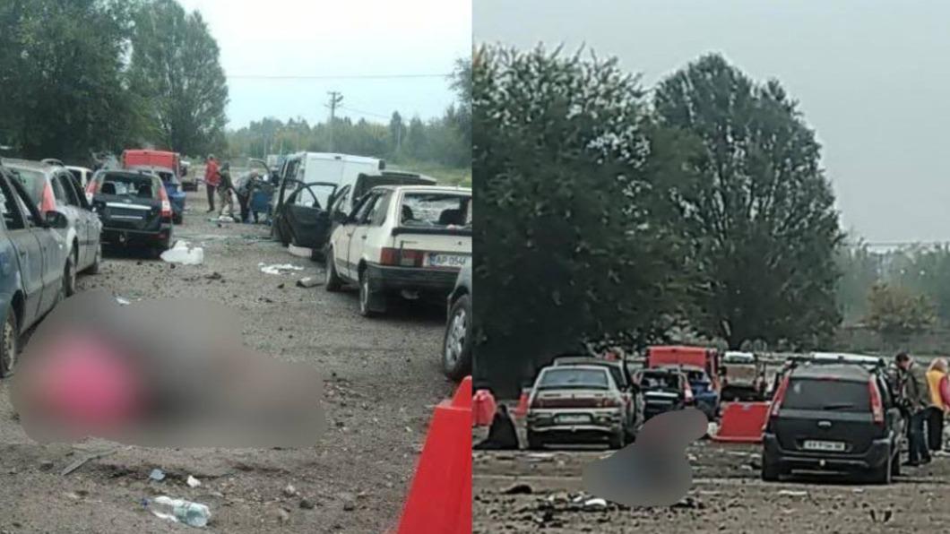 等待進入俄羅斯佔領區域的車輛遭到砲襲。（圖／翻攝自@FedorovMykhailo推特）
