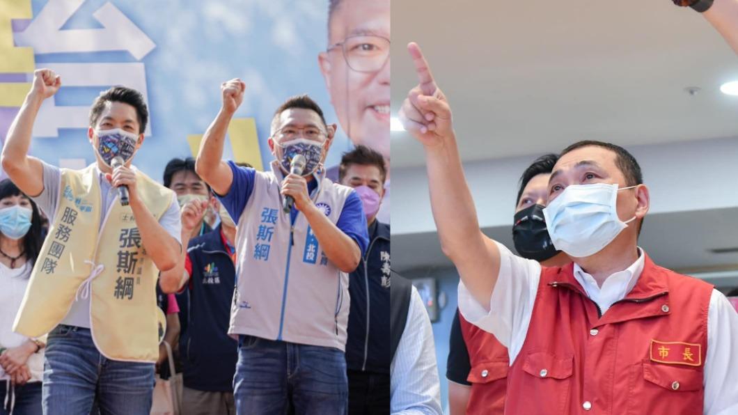  侯友宜（右）出席台北市議員參選人張斯綱（中）競選總部成立大會。（合成圖／翻攝自蔣萬安、侯友宜臉書）