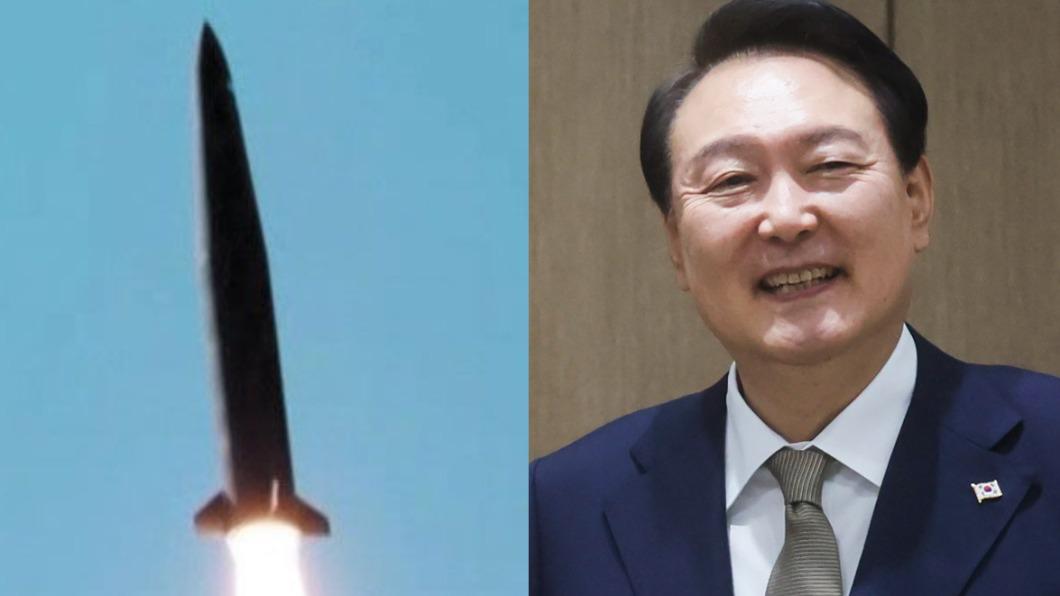 南韓總統尹錫悅於1日國軍日，公開最新型彈道飛彈「玄武-5」（Hyunmoo-5）。（左圖／翻攝自朝鮮日報，右圖／達志影像美聯社）